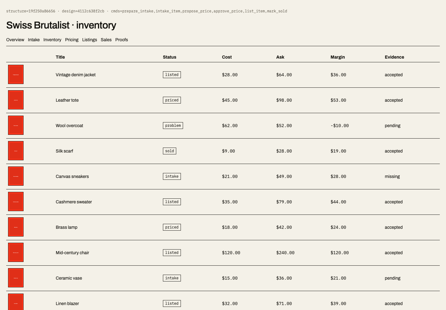 Resale OS · Swiss Brutalist — real browser capture