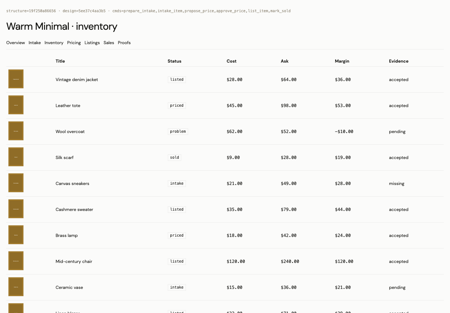 Resale OS · Warm Minimal — real browser capture
